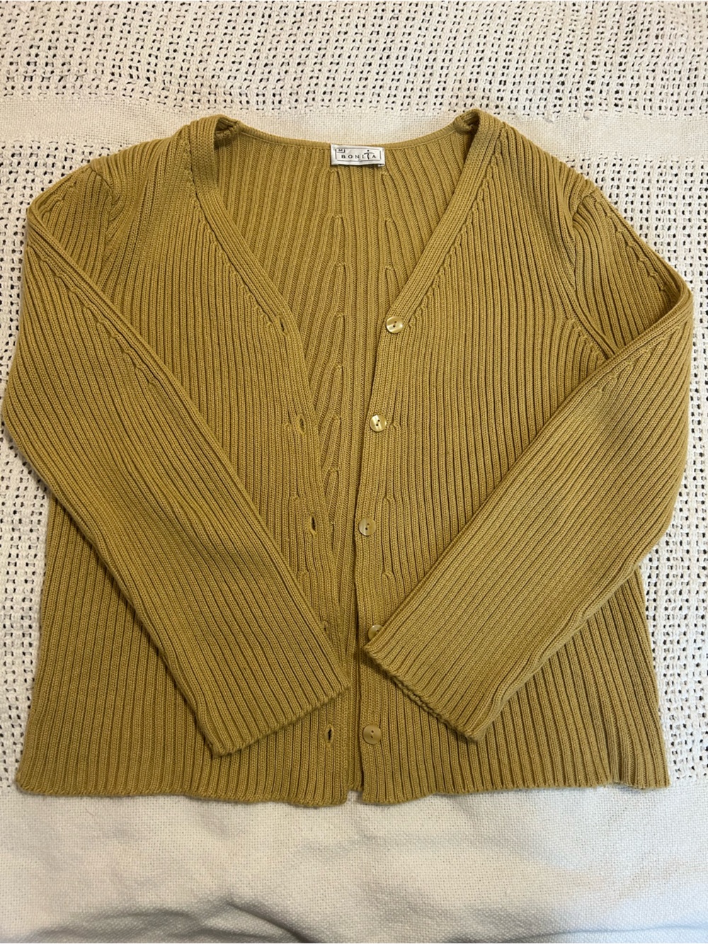 Women’s Mustard Ribbed V-Neck Button Cardigan 50% Cotton M
